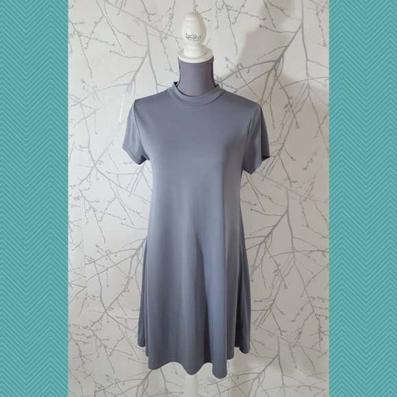 Workhall Blue Gray Mockneck A-Line Dress - Picture 1 of 4